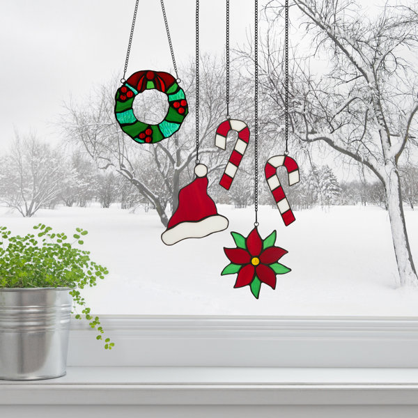 The Holiday Aisle® 5 Piece Mini Stained Glass Christmas Suncatchers